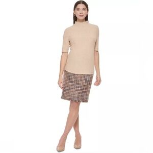 Calvin Klein tan heathered ribbed short sleeve pullover top with mock turtleneck